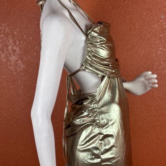 CHERLEY Women's Lucie Metallic Ruched & Cutout Midi Dress in Gold Size S.  B36 - Picture 6 of 14